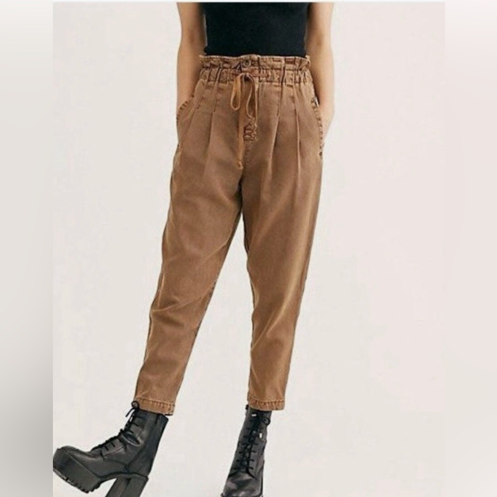 Free People Margate Pleated High Rise Trousers Brown Sz XS